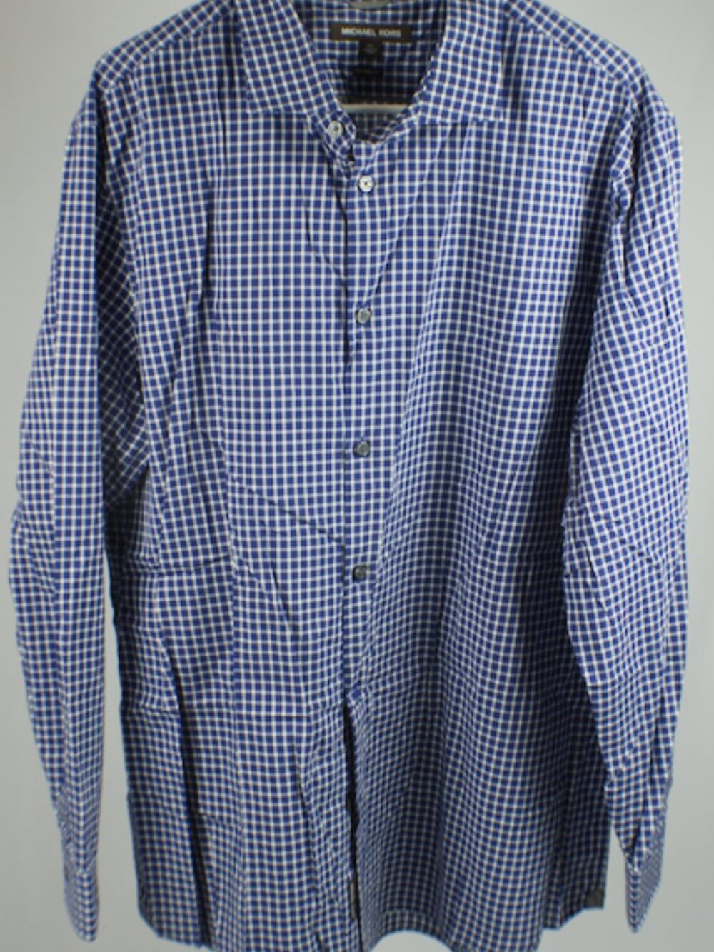 Michael Kors Men's Blue White Gingham Check Dress Shirt Tailored Fit XXL